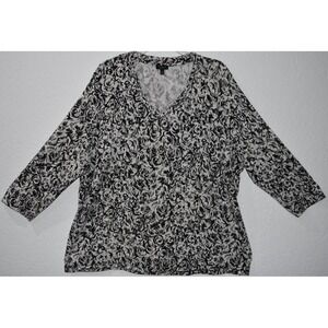 Talbots 2Xp‎ Stretch Top Black/White Paisley Pullover 3/4 sleeves V-neck Petites
